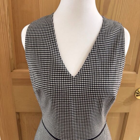 Women Ann Taylor Houndstooth Flounce‎ Sheath Dress Black /White Sz 6 Work Office - Picture 5 of 15